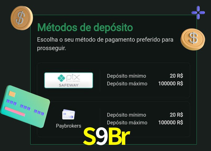 O cassino S9Br oferece uma grande variedade de métodos de pagamento